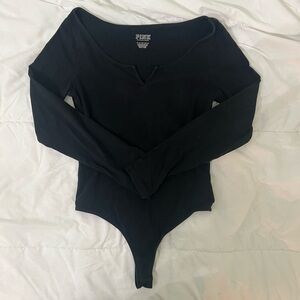 PINK Victoria's Secret Black Bodysuit Longsleeve Top